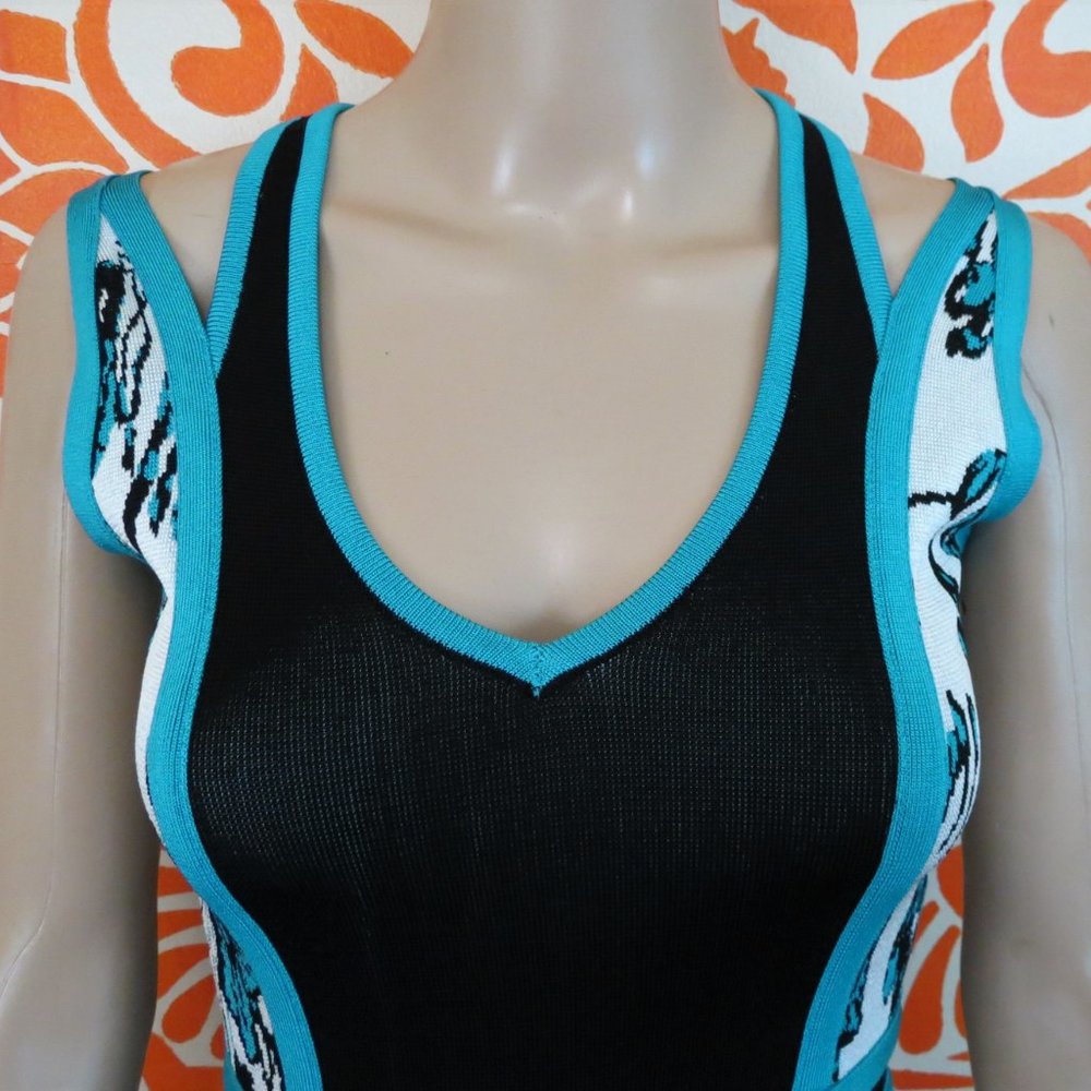 Bebe Blue & Black Body Con Mini Dress S/P - Picture 2 of 3